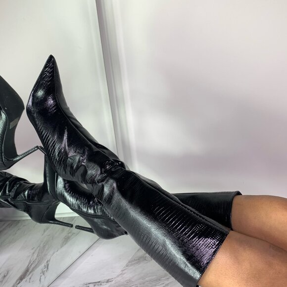 Roxi Croc Thigh Heel Boots - Picture 3 of 3